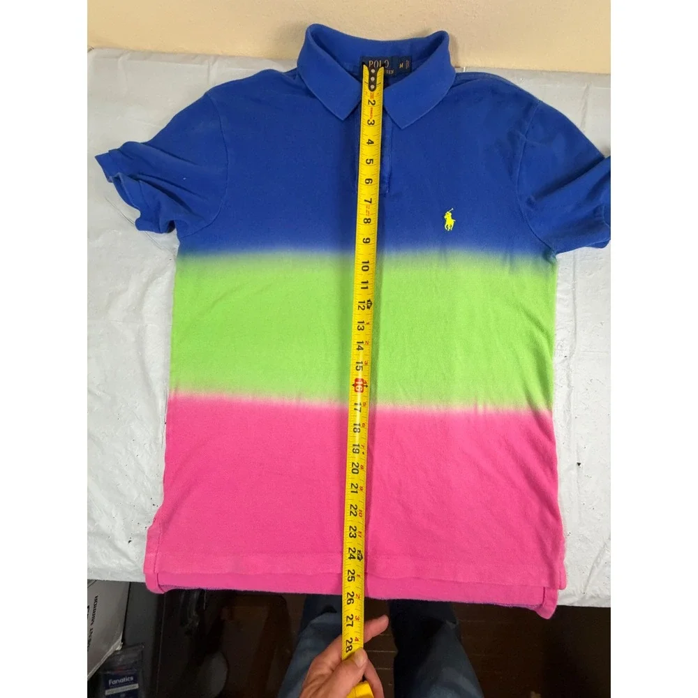 Polo Ralph Lauren Mens Custom Fit Ombre Polo Shirt Blue Green Pink Size M
